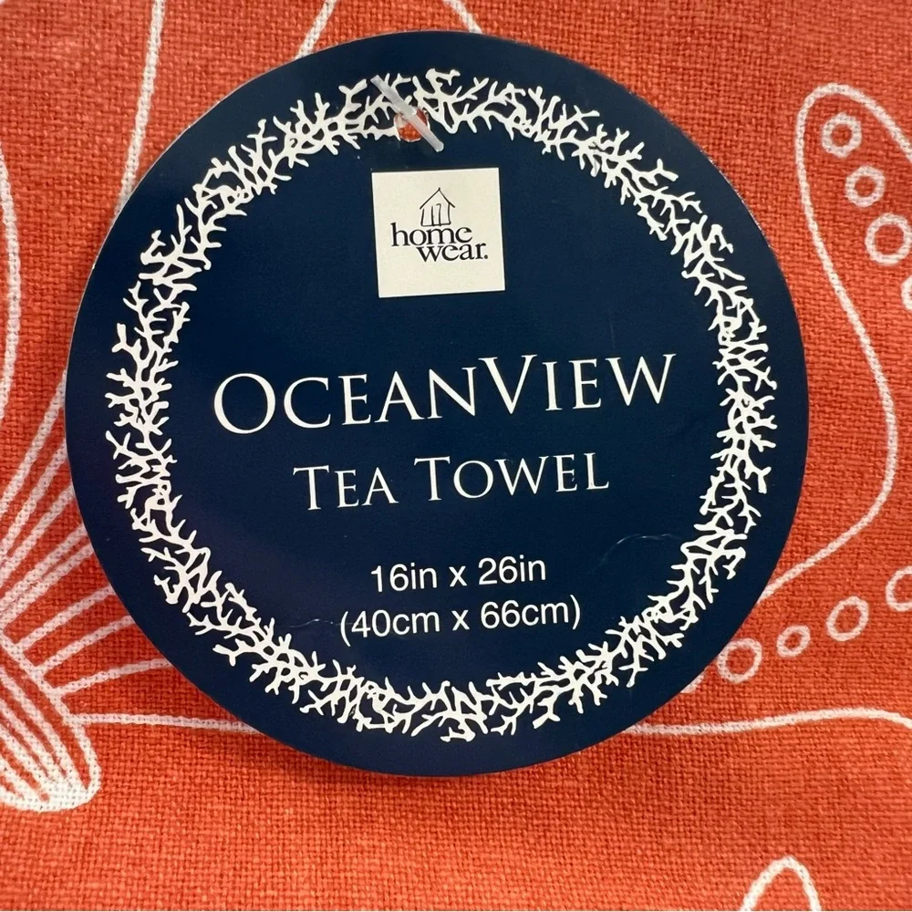 Tea Towels Oceanview Orange and Aqua with pompoms